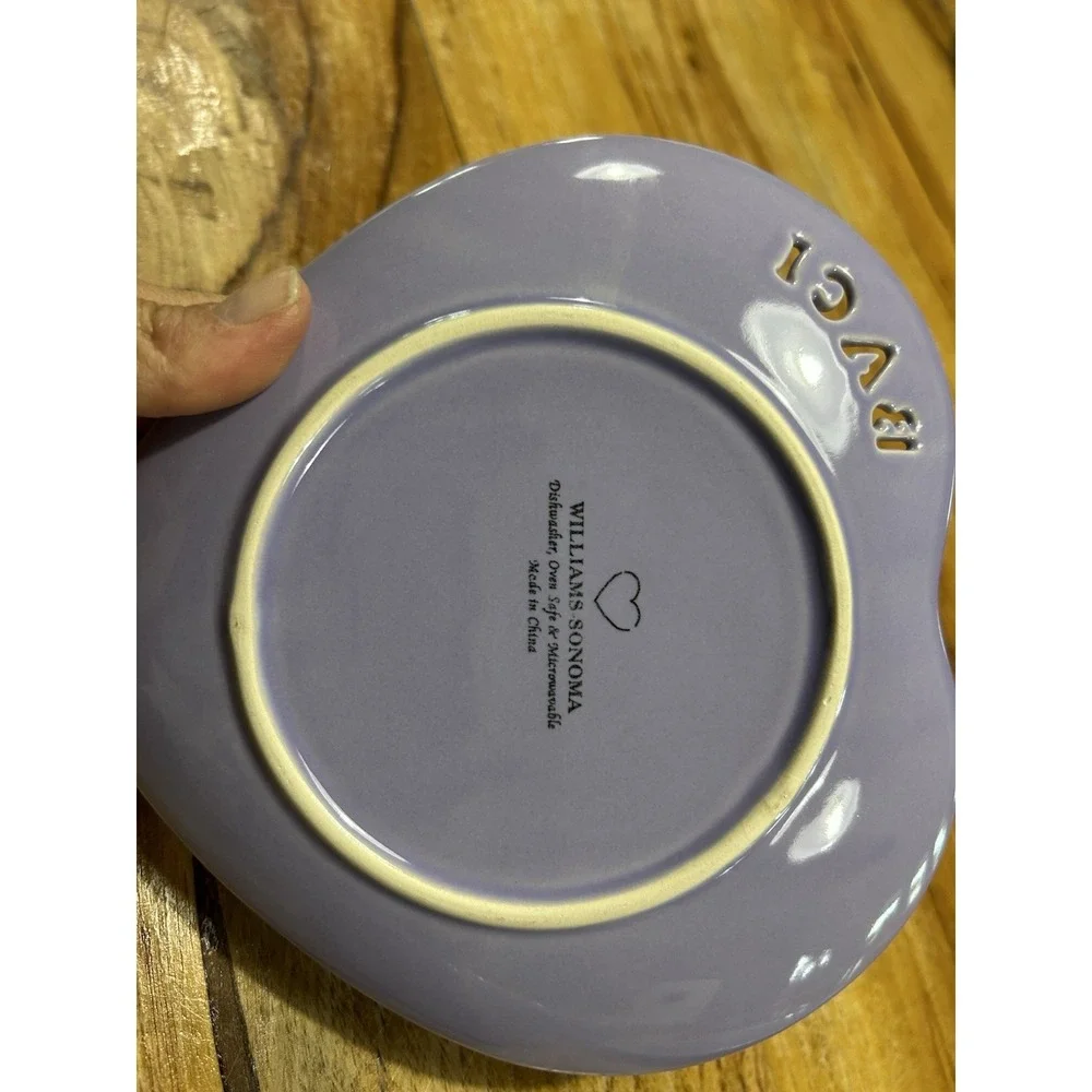 Williams Sonoma‎ Ceramic Lavender Heart Ramekins & Dessert Plates Lot Of 4 BACI